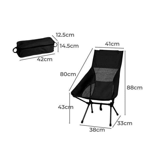 Levede Camping Chair Folding Outdoor Large Black Camping Chairs