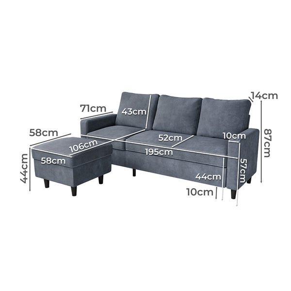 Levede Shaped Sectional Sofa Lounge Chaise Set Sofas Armchairs & Couches
