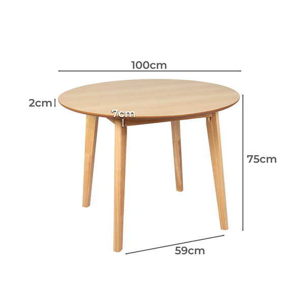 Levede Dining Table Round Rubberwood Base 100Cm Natural Dining Tables