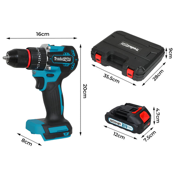 Traderight 21V Cordless Impact Drill With Led Light Cordless Drills