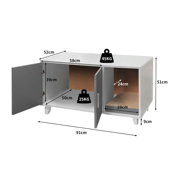 Pawz Enclosed Cat Litter Cabinet Box Grey Stylish And Discreet For Cats Litter Trays