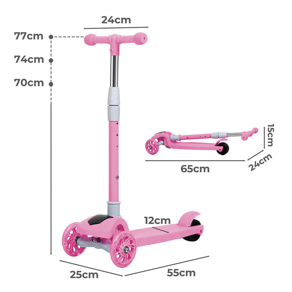 Bopeep Foldable Kids Scooter Led Music Pink Push Scooters