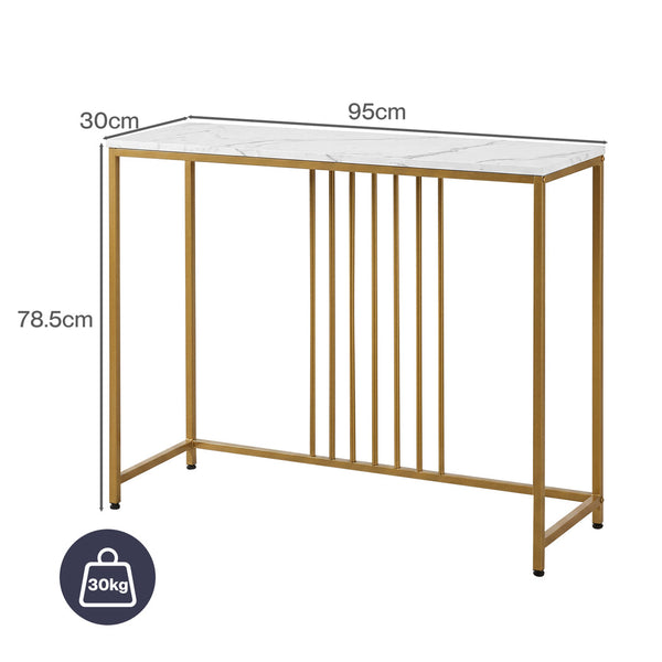 Levede Narrow Console Table White Marble Effect Top Gold Frame Hall Tables