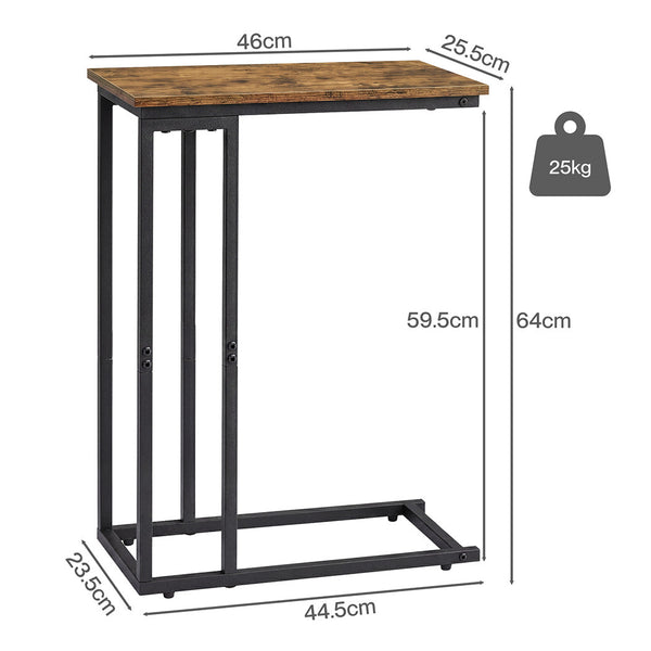 Levede C Shaped Side Table Rustic Brown & Black Waterproof Metal Frame Side Tables