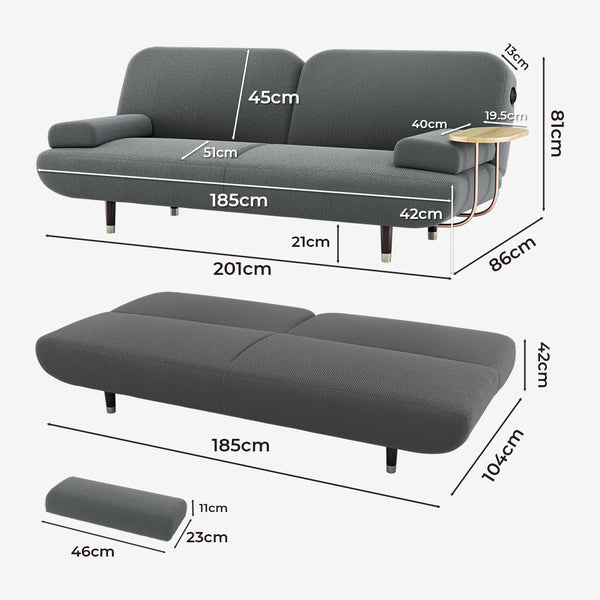 Levede Convertible Sofabed With Usb Charger And Side Table For Versatile Living Space Sofa Beds