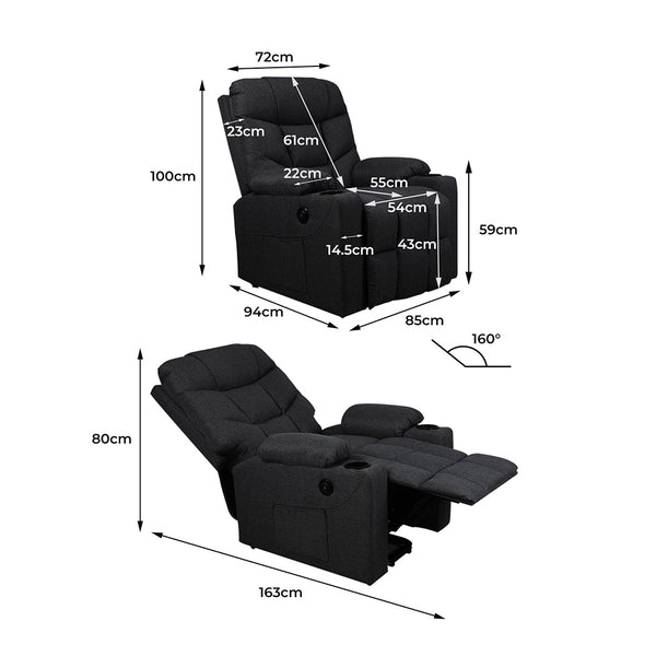 Levede Recliner Chair Electric Lift Black Electric Massage Chairs