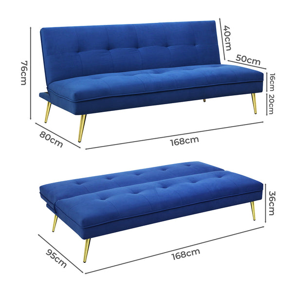Levede Sofa Bed Convertible Velvet 3 Seater Sofa Beds