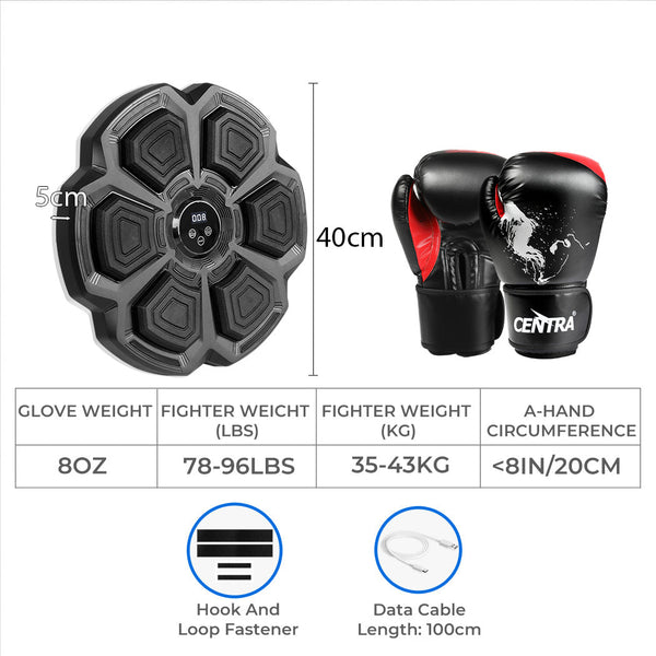 Punching Box With 8Oz Boxing Glove Wall Mounted Smart Music Trainer Black Punching Bags
