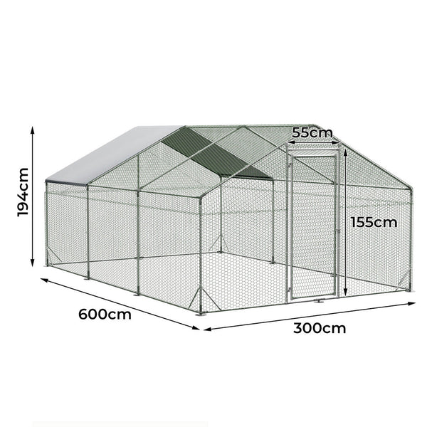 Pawz 600X300x194cm Large Metal Walk In Chicken Coop Cage Poultry Cages