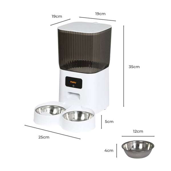 Pawz 5L Automatic Pet Feeder 2 Bowl White Convenient Feeding Solution For Pets On The Go Dog Automatic Feeders