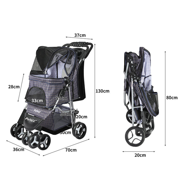 Pawz Large Pet Stroller Dog Cat Carrier Plaid Dog Strollers