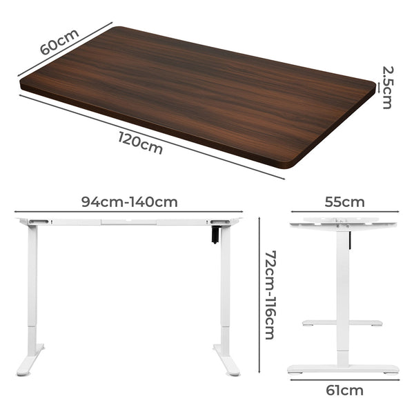 Levede Motorised Standing Desk Height 120Cm Walnut 800X 1.5Mm White Frame Standing Desks