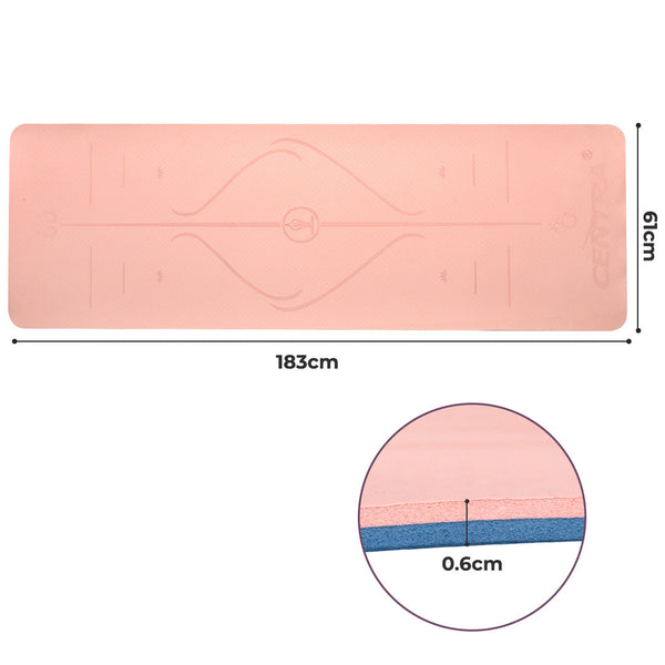 Centra Yoga Mat Dual Colour Body Position Lines Pink Mats & Non Slip Towels