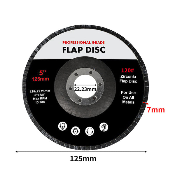 Traderight Flap Discs 125Mm 5" Zirconia 1X20mx3 60Sqm Grinder Discs