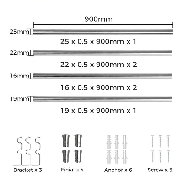 Marlow Silver Double Curtain Rod Steel Pole Pommel Set Extendable Adjustable Curtain Poles & Accessories