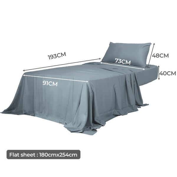 Dreamz 3 Piece Single Size 100% Bamboo Bed Sheet Set Grey Sheets
