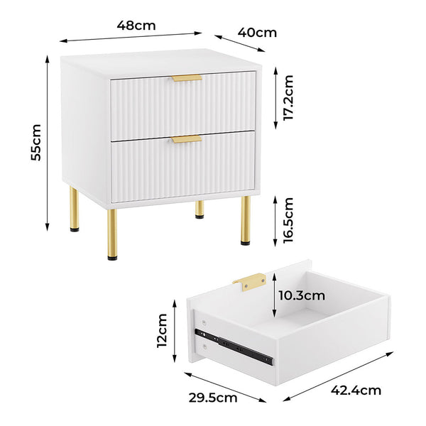 Levede White Bedside Table With 2 Drawers & Metal Legs Bedside Tables