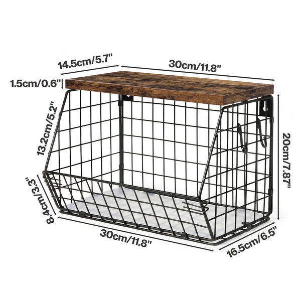 Toque 2Pcs Stackable Wall Mounted Kitchen Fruit Storage Basket With Wood Lid Storage Bins & Baskets