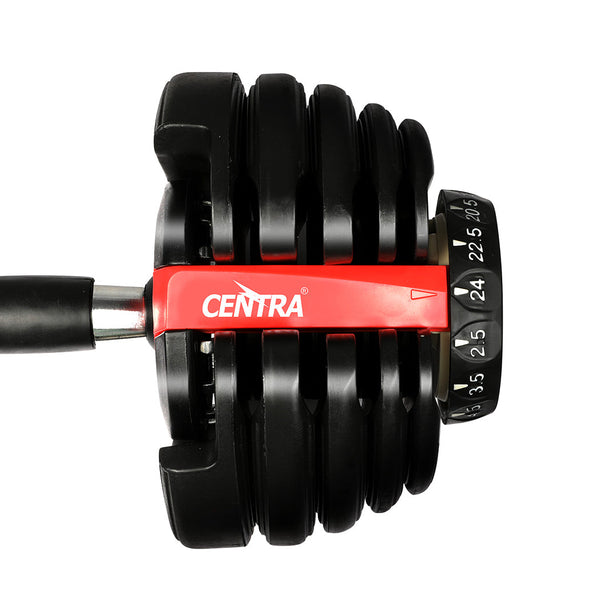 Centra 24Kg Adjustable Dumbbell Set Home Gym Black Dumbbells