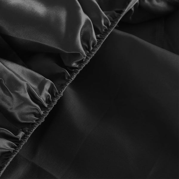 Dreamz Silky Satin Fitted Flat Queen Black Sheets