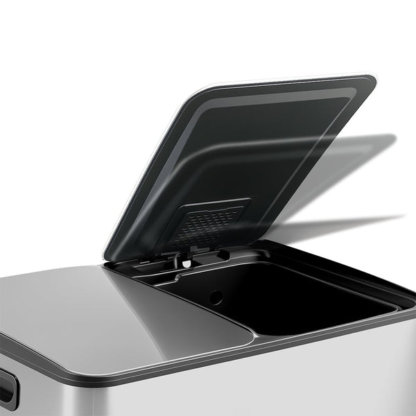 Toque 60L Dual Compartment Stainless Steel Pedal Bin Black & Silver Rubbish Bins