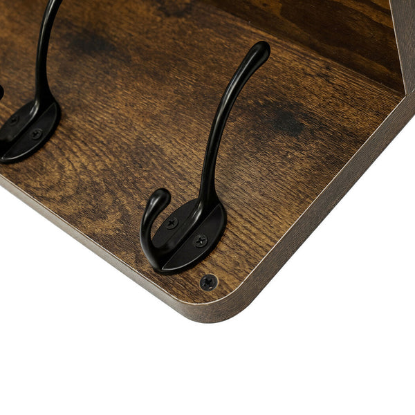 Levede 2 Piece Wall Mounted Coat Rack With Shelf & Hooks Rustic Brown Coat & Hat Racks
