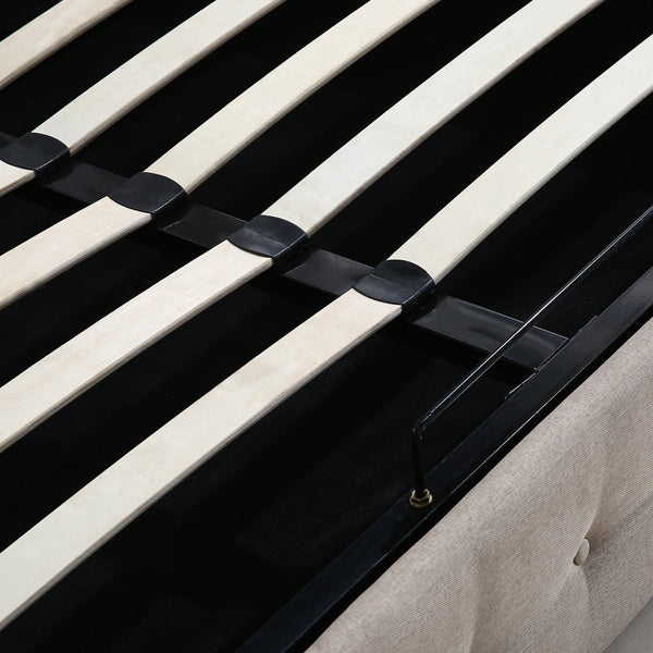 Levede Fabric Bed Frame Double Gas Lift Beige Double Bed Frames