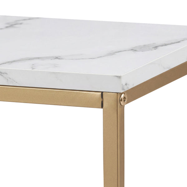Levede Narrow Console Table White Marble Effect Top Gold Frame Hall Tables