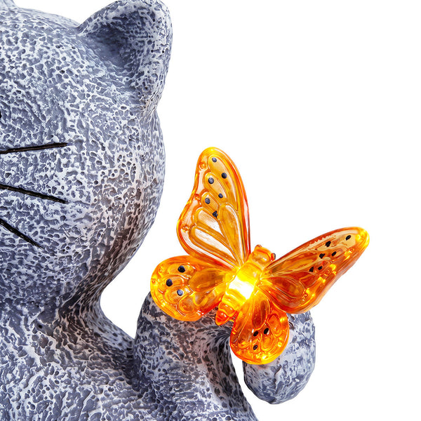 Emitto Solar Cat Butterfly Garden Statue With Led Light Resin Outdoor Decor Ornaments & Statues