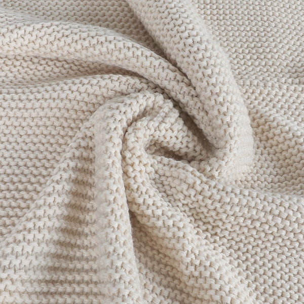 Dreamz Knitting Throw Blanket Cushion Beige Blankets
