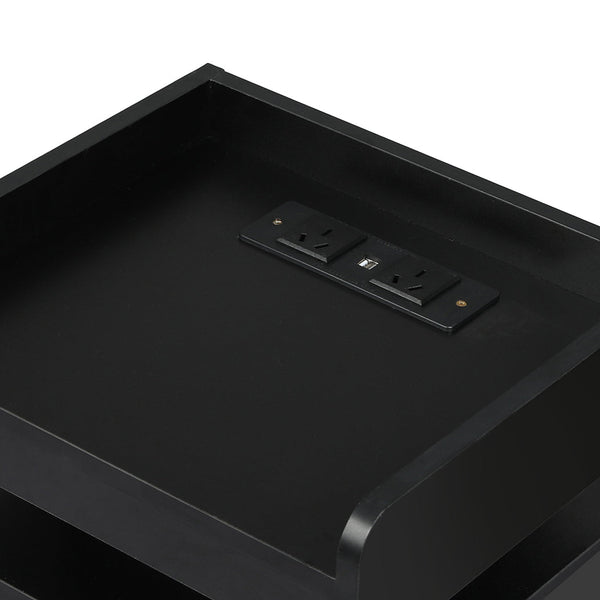 Levede Bedside Table With Usb Charger Outlet And Rgb Lights Black Modern Nightstand For Bedroom Bedside Tables