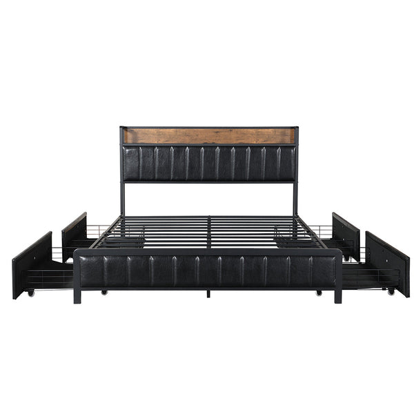 Levede Queen Bed Frame Pu With 4 Drawers And Usb Charging Ports Queen Bed Frames
