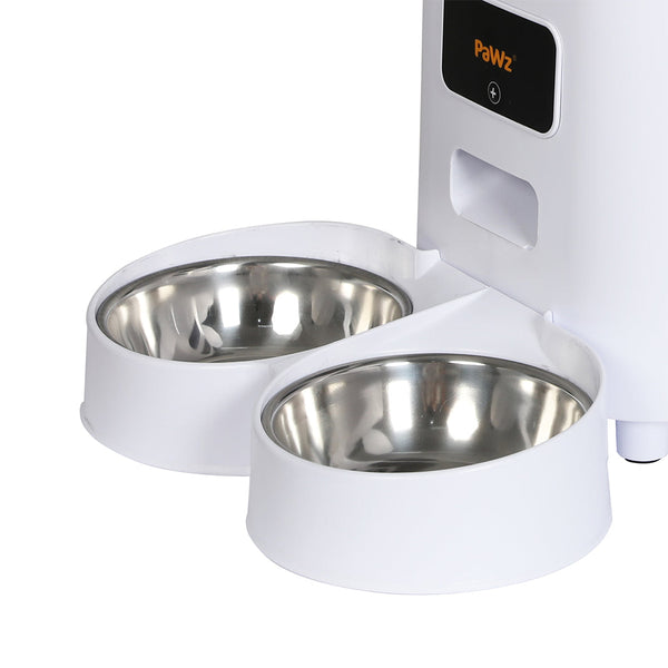 Pawz 5L Automatic Pet Feeder 2 Bowl White Convenient Feeding Solution For Pets On The Go Dog Automatic Feeders
