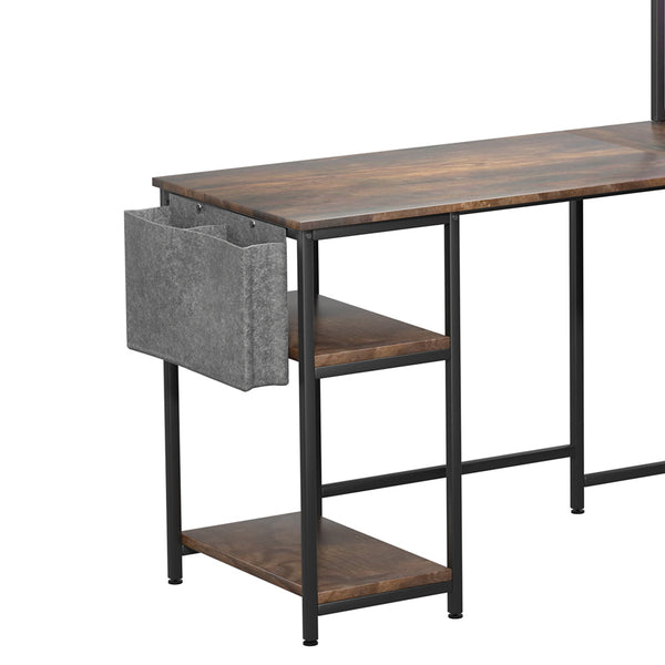 Levede Shaped Gaming Desk With Led Lights Brown Home Office Desks