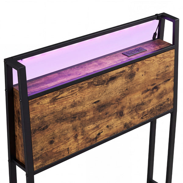 Levede Single Bed Frame With Led Usb Charging Storage Headboard Walnut Black Single Bed Frames