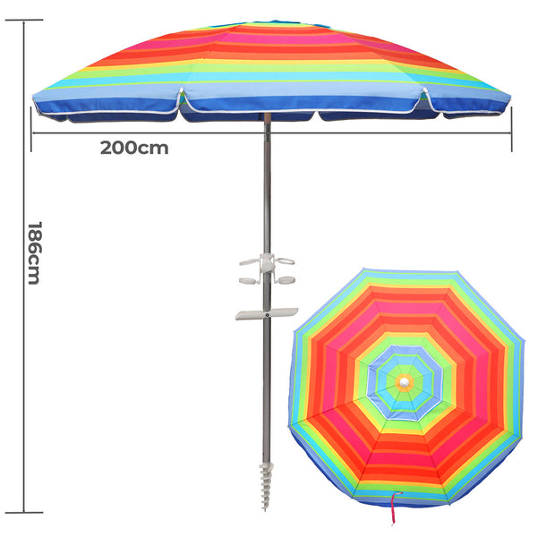 2M Colorful Outdoor Beach Umbrella Sand Shade For Sunny Coastal Relaxation Patio Umbrellas