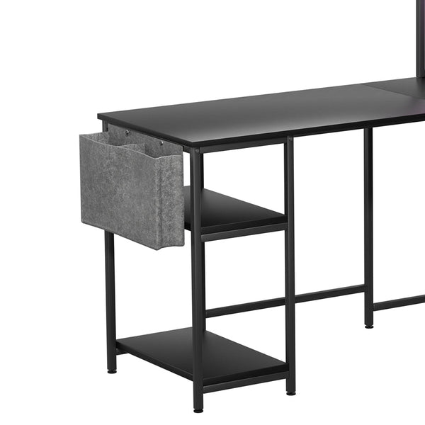 Levede Shaped Gaming Desk With Led Lights Black Laptop Desks