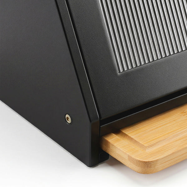 Toque Bamboo Bread Box With Cutting Board & Knife Holder Black Bread Bins