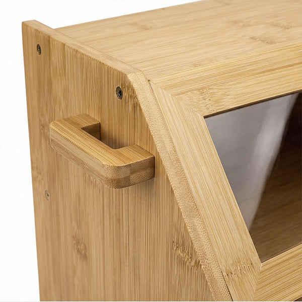 Toque Double Layer Bamboo Bread Box With Window & Cutting Board Bread Bins