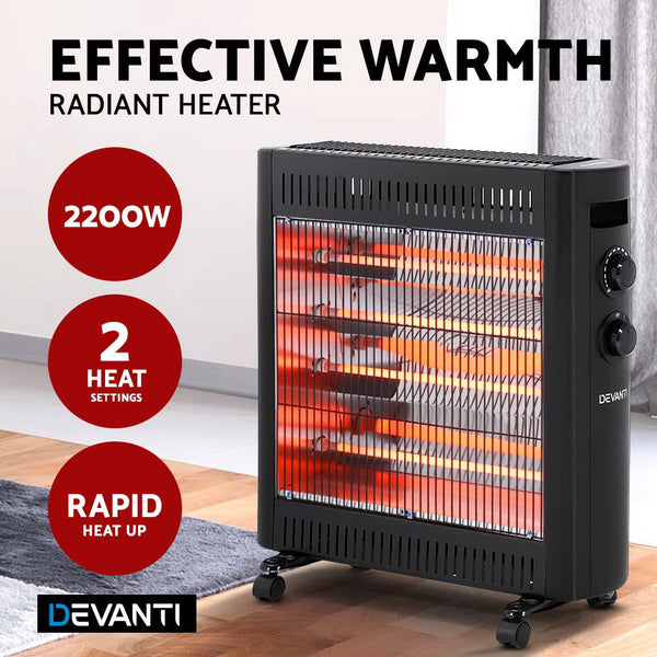 Devanti 2200W Infrared Radiant Heater Portable Electric Convection Heating Panel Heaters