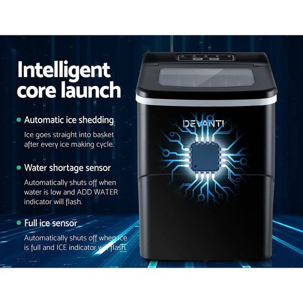 Devanti Ice Cube Maker Machine 2L Home Bar Benchtop Easy Quick Black Countertop Ice Makers