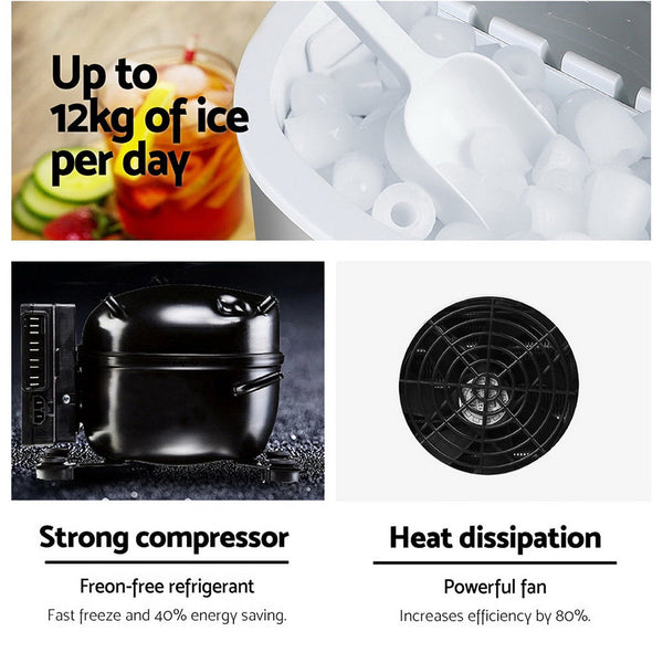 Devanti Ice Cube Maker Silver Countertop Ice Makers
