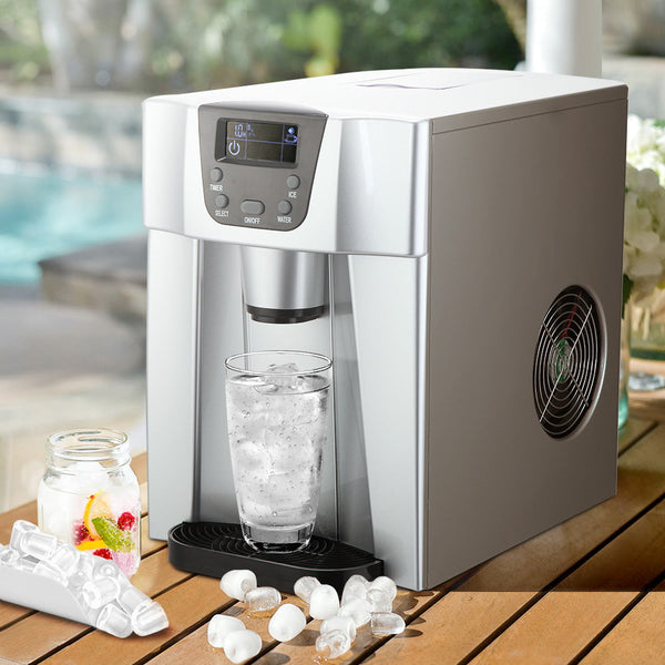 Devanti 2L Ice Cuber Maker & Water Dispenser Silver Countertop Ice Makers