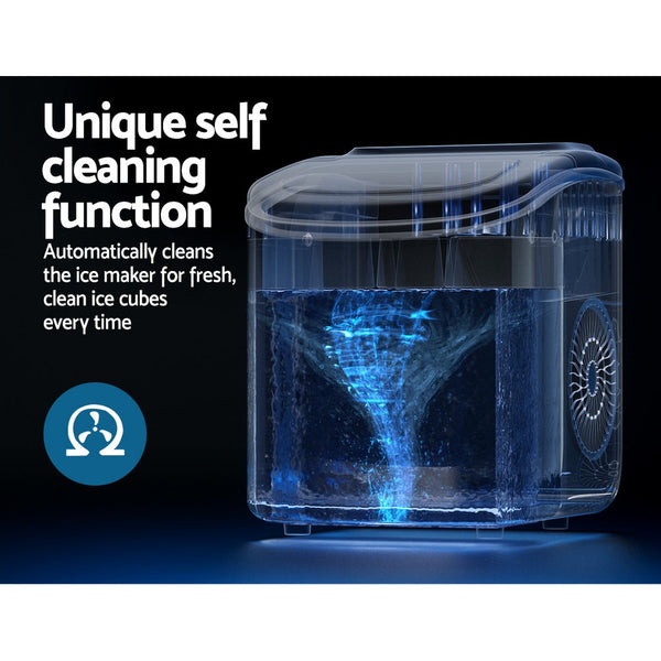 Devanti Ice Maker Machine Cube Tray 12Kg Bar Countertop Black Countertop Ice Makers