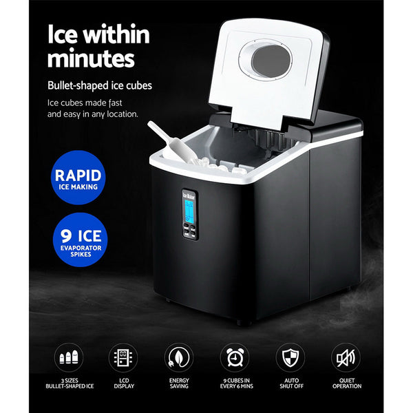 Devanti 3.2L Portable Ice Cube Maker Machine Benchtop Counter Black Efficient Countertop Ice Makers