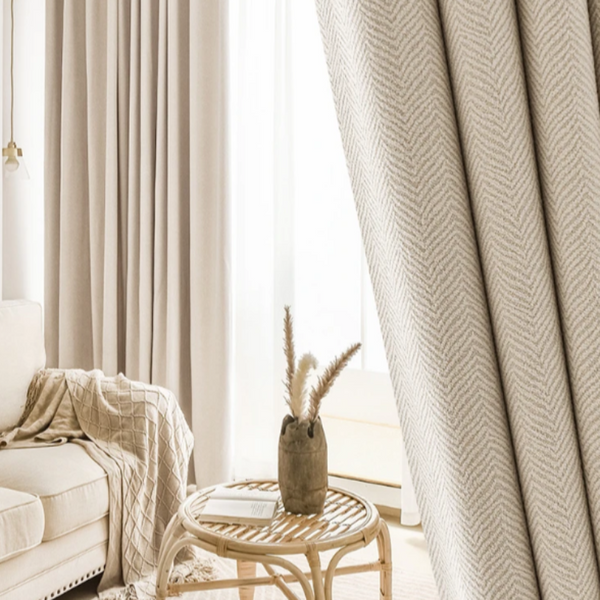 Curtain Beige 200 Centimetre X 250 Thick Chenille Luxury Blackout Curtains Curtains & Drapes