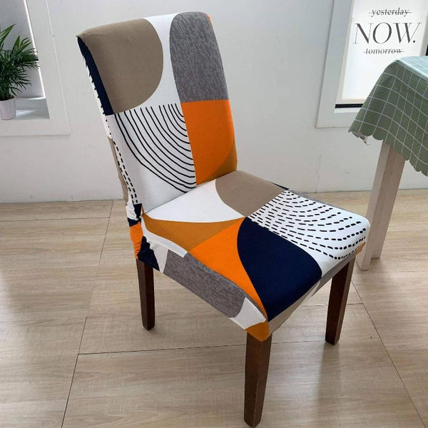 Chair Cover Orange Pattern Lines Design Anti Dirt Elastic Material For Dining Room Kitchen Wedding Hotel Banquet Restaurant Slipcovers