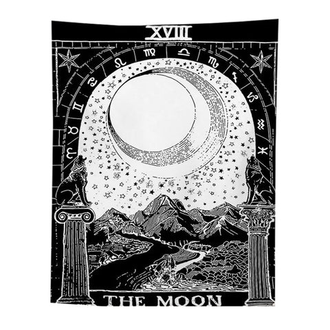 Tapestry Black The Moon 150X100 Cm Tarot Card Psychedelic Art Decoration Tapestries