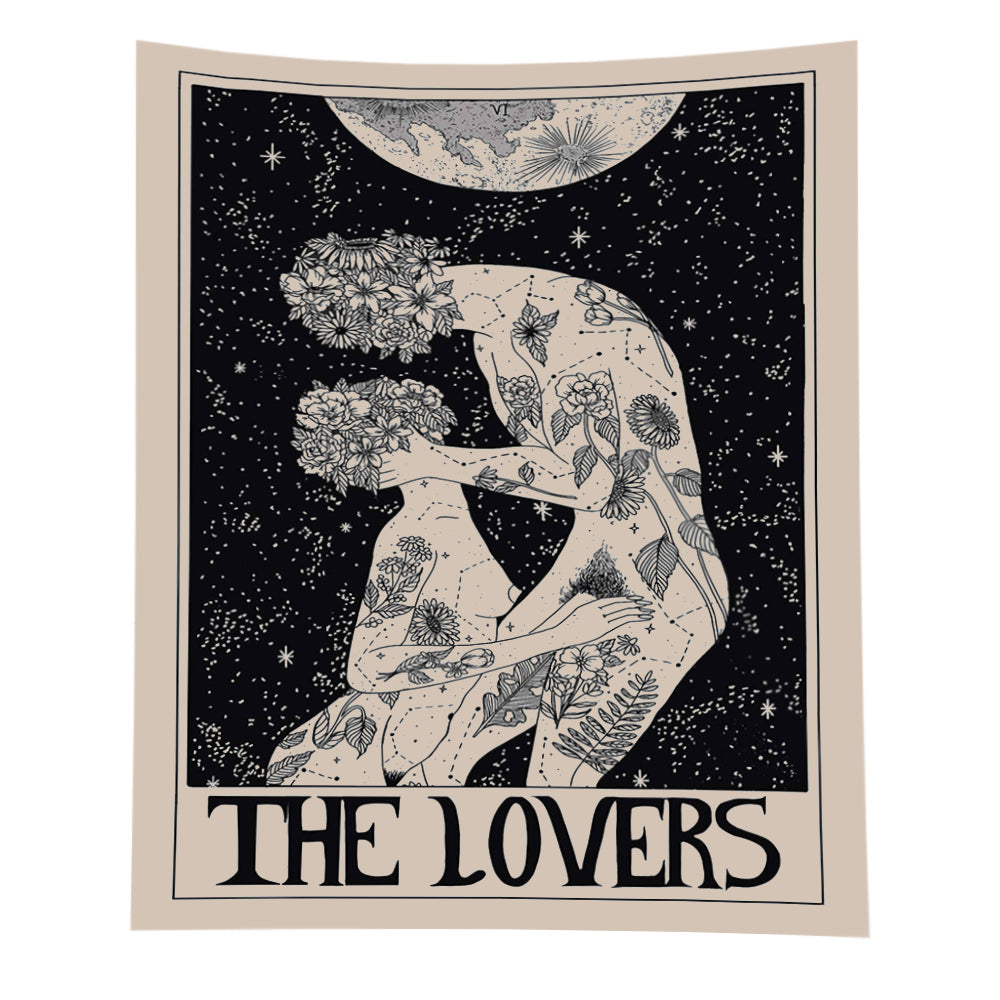Tapestry Black Lovers 150X100 Cm Tarot Card Psychedelic Scene Art Decoration Tapestries