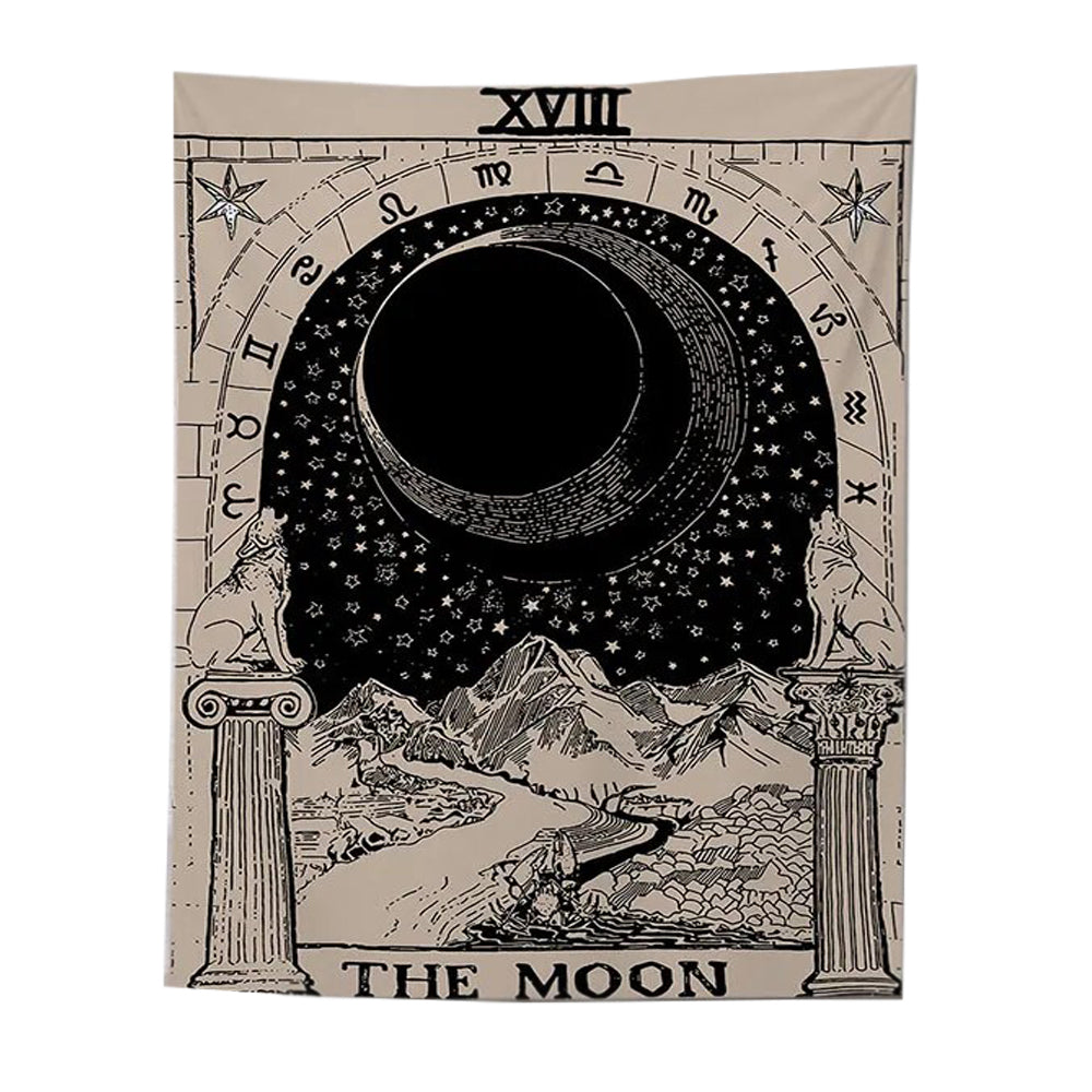 Tapestry Beige The Moon 200X150 Cm Tarot Card Psychedelic Scene Art Decoration Tapestries